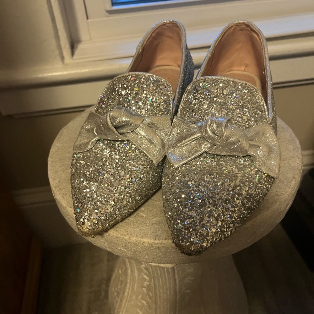 Silver Glitter Bow Loafers